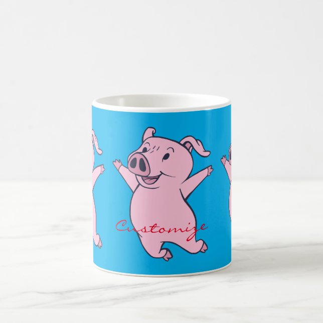 Happy Pink Pig Jumping Thunder_Cove Kaffeetasse (Mittel)
