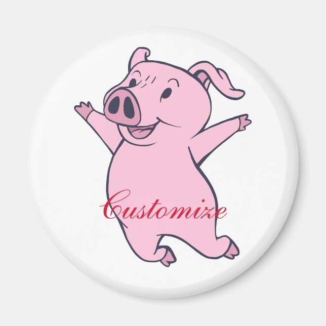 Happy Pink Pig Jumping Thunder_Cove Magnet (Vorne)