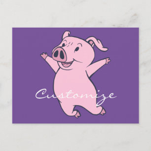 Happy Pink Pig Jumping Thunder_Cove Postkarte