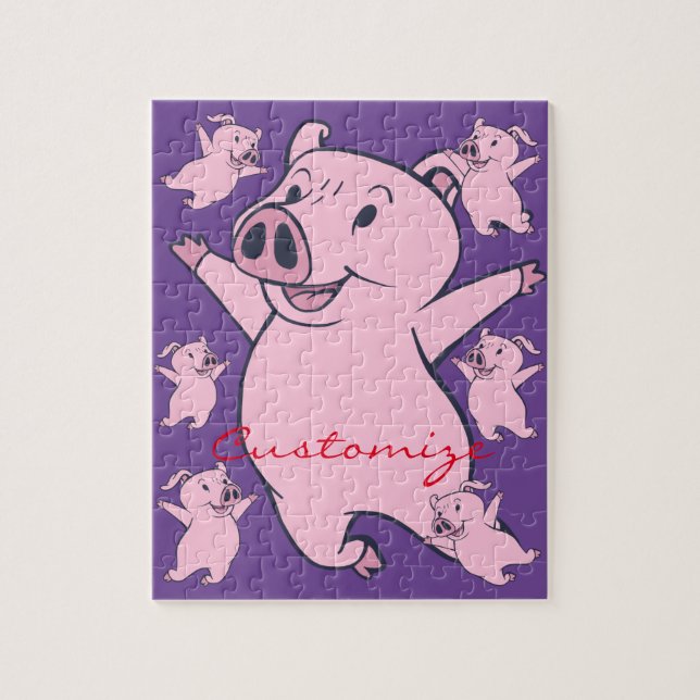 Happy Pink Pig Jumping Thunder_Cove Puzzle (Vertikal)