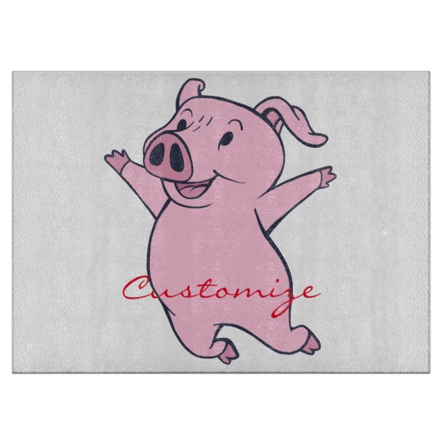 Happy Pink Pig Jumping Thunder_Cove Schneidebrett (Vorderseite)