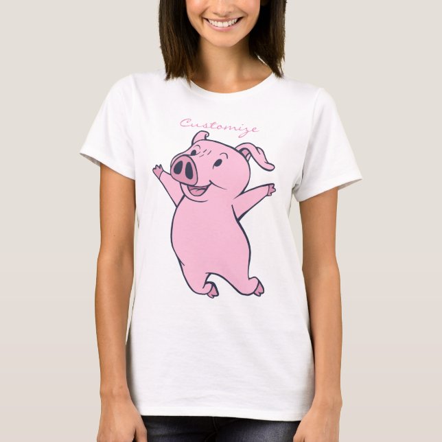 Happy Pink Pig Jumping Thunder_Cove T-Shirt (Vorderseite)