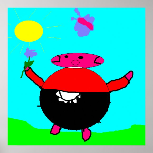 Happy Pink Pig mit Sonnenblume & Schmetterling Kin Poster (Vorne)