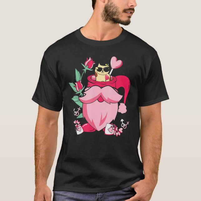 Happy Pink Valentine's Day Cat in the Coffee Cup G T-Shirt (Vorderseite)