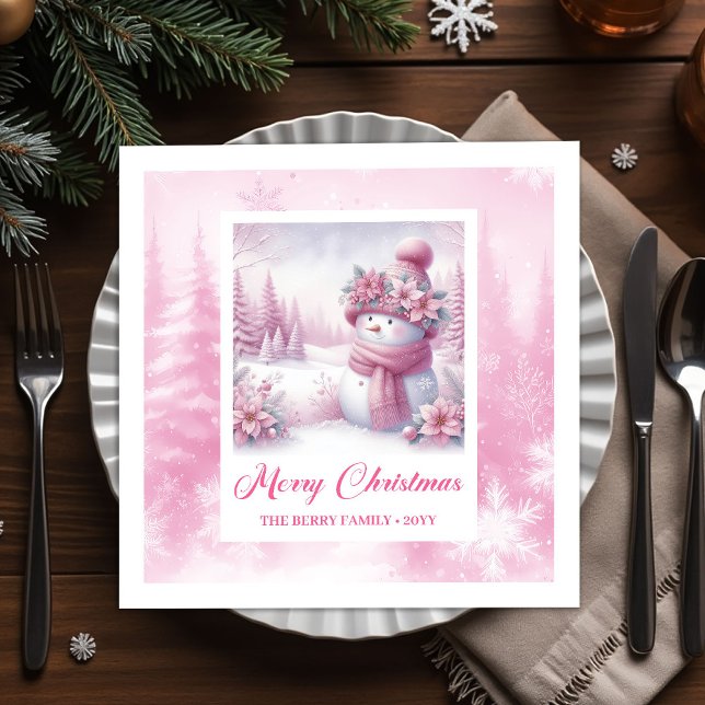 Happy Pinkmas Christmas Napkins Winter Forest Kids Serviette (Happy Pinkmas Christmas Napkins Winter Forest Kids Design)