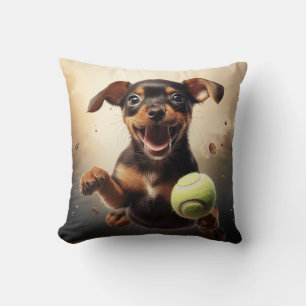 🐕 Happy Pinscher Pup mit Tennisball Kissen