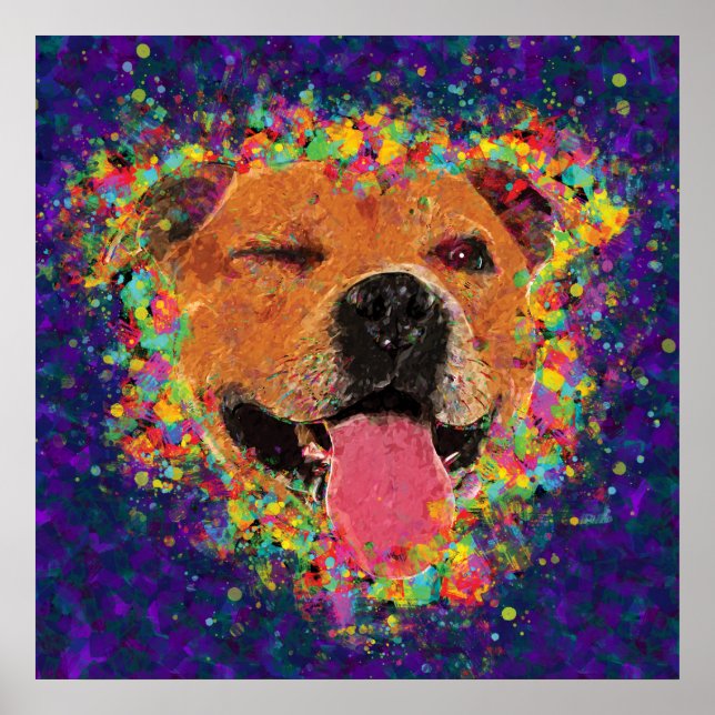 Happy Pit Bull Pop Art Poster (Vorne)