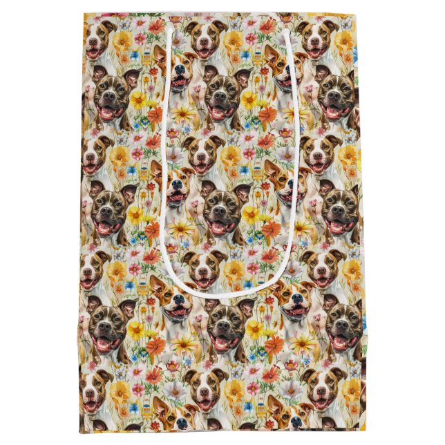 Happy Pitbull Hunde, Pit Bulls Mittlere Geschenktüte (Rückseite)