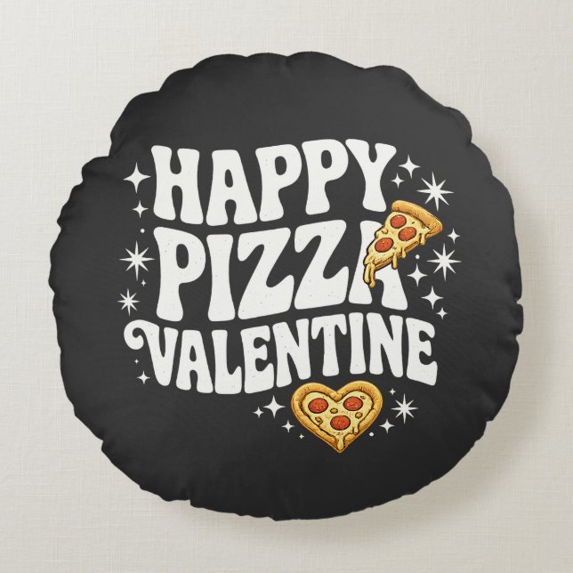 Happy Pizza Valentine Funny Pizza Love Design Rundes Kissen (Vorderseite)