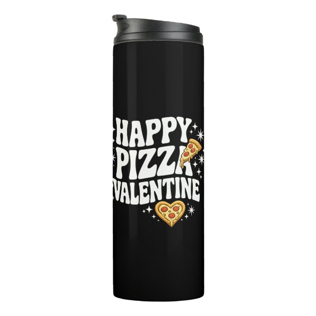 Happy Pizza Valentine Funny Pizza Love Design Thermosbecher (Nach rechts gedreht)