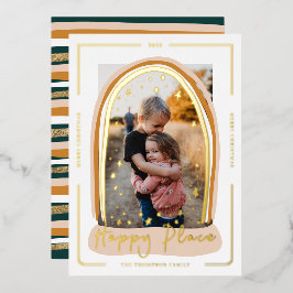 Happy Place Modern Snow Globe Weihnachts-Foto Folien Feiertagskarte