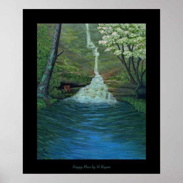 Happy Place - Wasserfall Malerei Poster (Vorne)