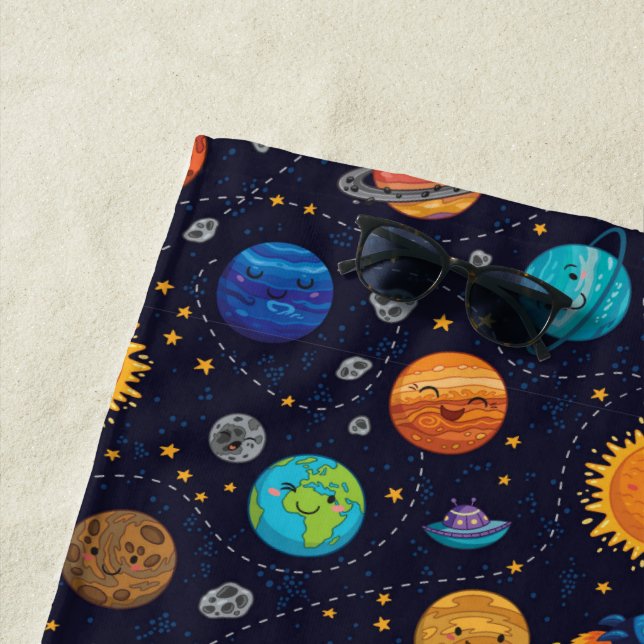 Happy Planets Beach Handtuch (Beispiel)