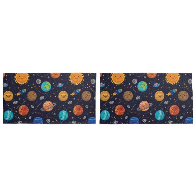 Happy Planets Pillowcases Kissenbezug (Vorderseite-Set)