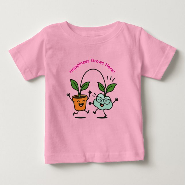 Happy Plants Baby T-Shirt – “Happiness Grows Here” (Vorderseite)