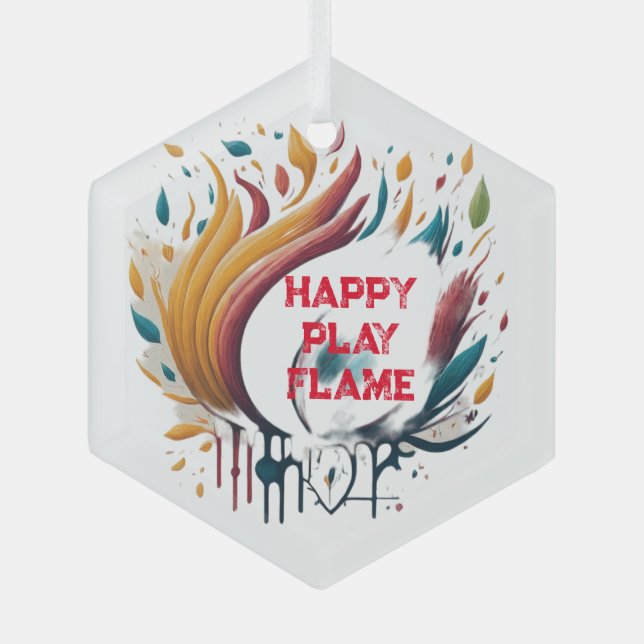 Happy Play Flame Design Ornament Aus Glas (Vorderseite)