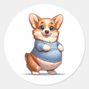 Happy Playful Pup Big Bly Corgi lächelt T-Shirt lu Runder Aufkleber