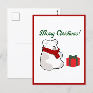 Happy Polar Bear in Red Scarf, Weihnachten Cartoon Postkarte