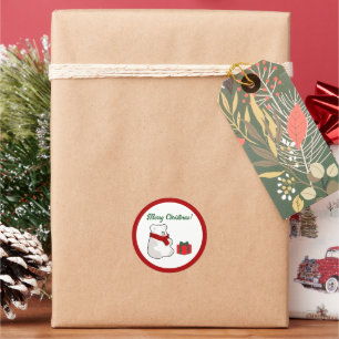 Happy Polar Bear in Red Scarf, Weihnachten Cartoon Runder Aufkleber