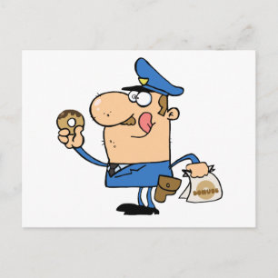 Happy Police Officer Eating Donut Postkarte