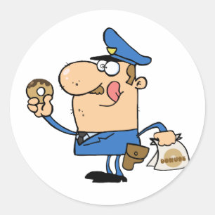Happy Police Officer Eating Donut Runder Aufkleber
