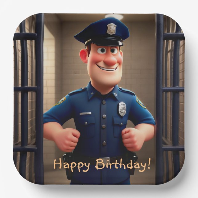 Happy Policeman Birthday Pappteller (Vorderseite)