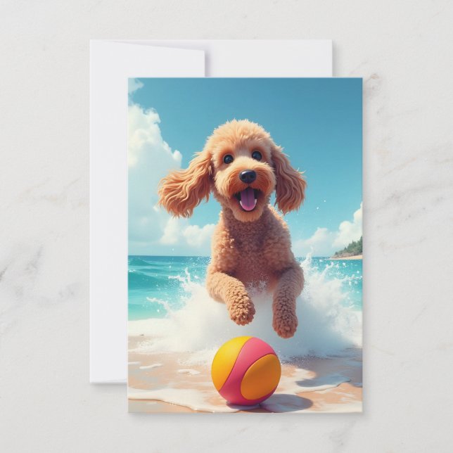 Happy Poodle auf der Beach Note Card Dankeskarte (Vorderseite)