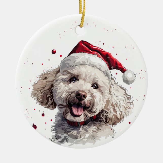Happy Poodle Dog Christmas Personalized Keramik Ornament (Vorne)