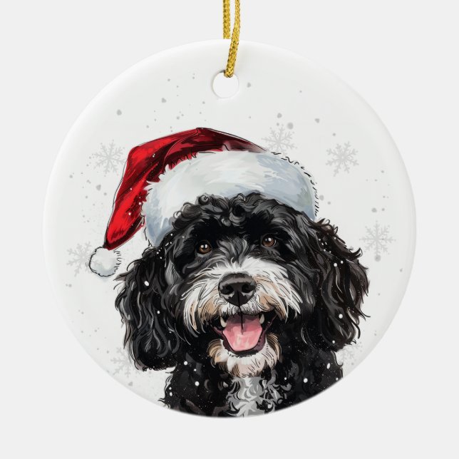 Happy Portuguese Water Dog Christmas Personalized Keramik Ornament (Vorne)