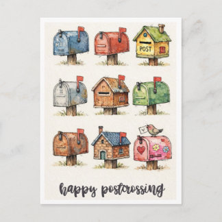 Happy Postcrossing Watercolor Mailbox Illustration Postkarte