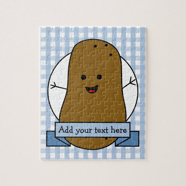 Happy Potato Personalisiert Blue Gingham Puzzle (Vertikal)