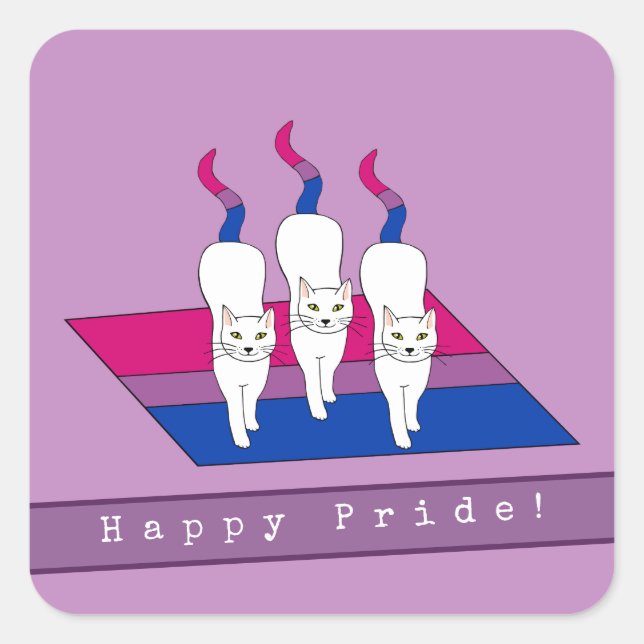 Happy Pride Katzen mit bisexueller Stolperflagge Quadratischer Aufkleber (Vorderseite)
