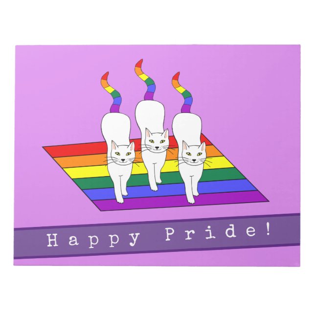 Happy-Pride-LGBT-Katzen mit Regenbogenflagge Notizblock (Vorderseite)