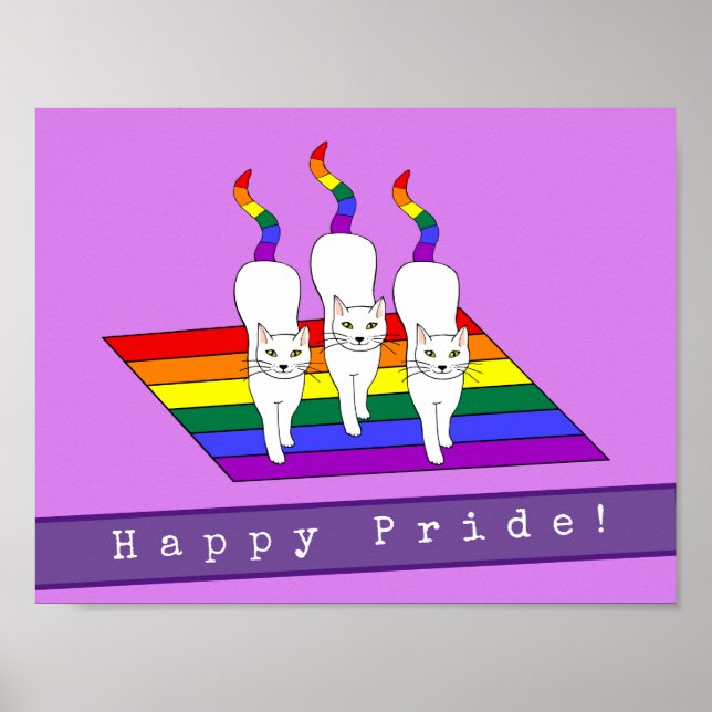 Happy Pride LGBT Katzen mit Regenbogenflagge Poster (Vorne)