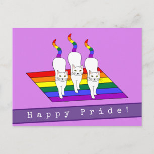 Happy Pride LGBT Katzen mit Regenbogenflagge Postkarte
