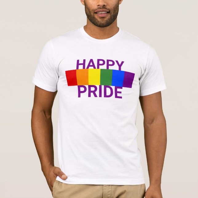 Happy Pride LGBT Rainbow Strip T-Shirt (Vorderseite)