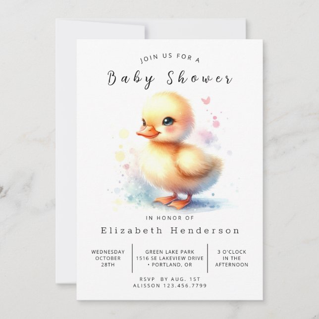 Happy Printable Duck Baby Shower Einladung (Vorderseite)