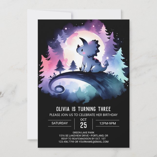 Happy Printable Triceratops Geburtstag Einladung (Vorderseite)