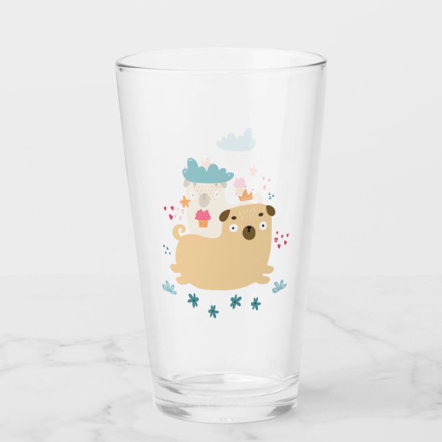 Happy Puggy Glass Tumbler (Vorderseite)