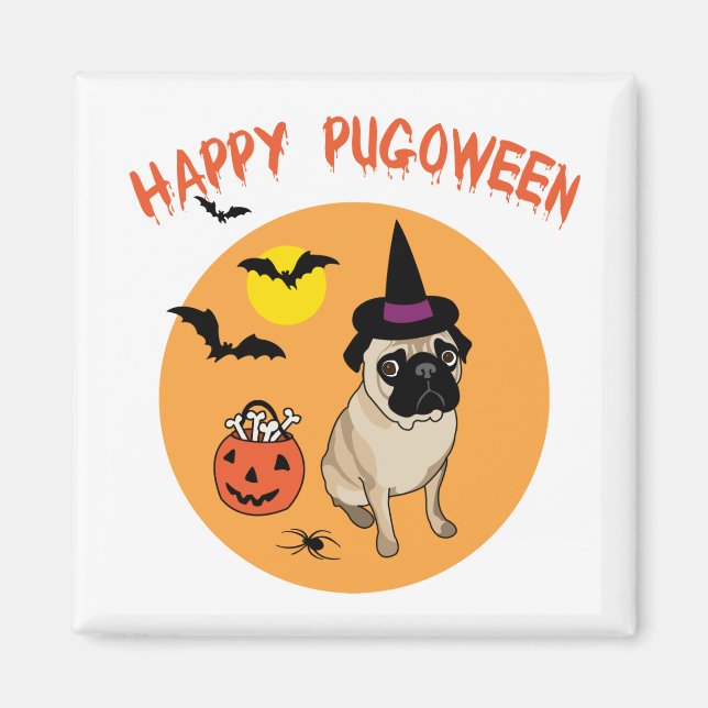 Happy Pugoween Halloween Mops T-Shirts, Geschenke Magnet (Vorne)