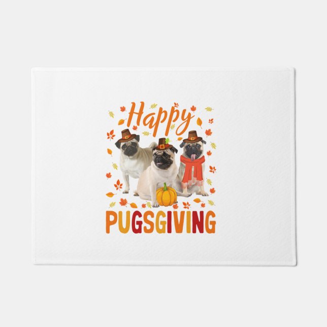 Happy Pugsgiving Niedlich Erntedank Mops Hunde Wea Fußmatte (Vorderseite)