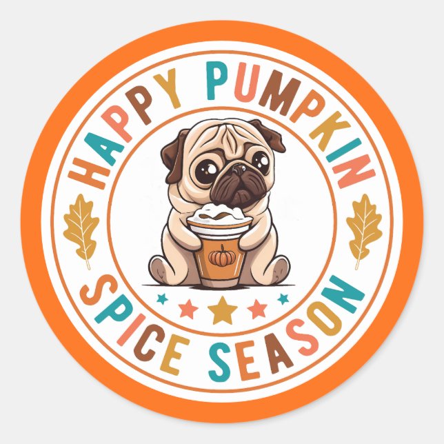 Happy Pumpkin Gewürzsaison Mops Runder Aufkleber (Vorderseite)