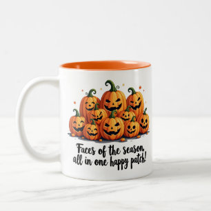 Happy Pumpkin Patch Faces Zweifarbige Tasse