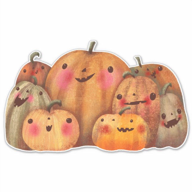 Happy Pumpkins - Niedliches Halloween Aufkleber (Vorderseite)