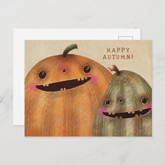 Happy Pumpkins - Niedliches Halloween Feiertagspostkarte (Vorne/Hinten)