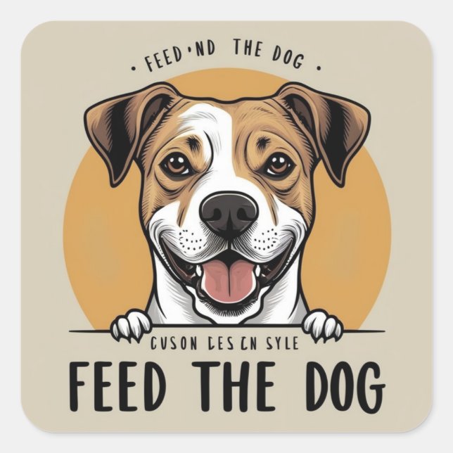 Happy Pup Eats Quadratischer Aufkleber (Vorderseite)