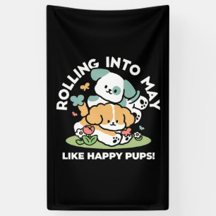Happy Puppies Rolling in May - Kawaii Hund Kunst Banner