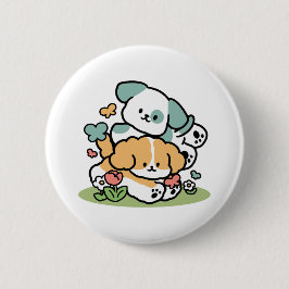 Happy Puppies Rolling in May - Kawaii Hund Kunst Button
