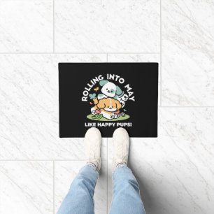 Happy Puppies Rolling in May - Kawaii Hund Kunst Fußmatte