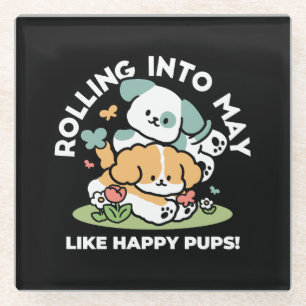 Happy Puppies Rolling in May - Kawaii Hund Kunst Glasuntersetzer